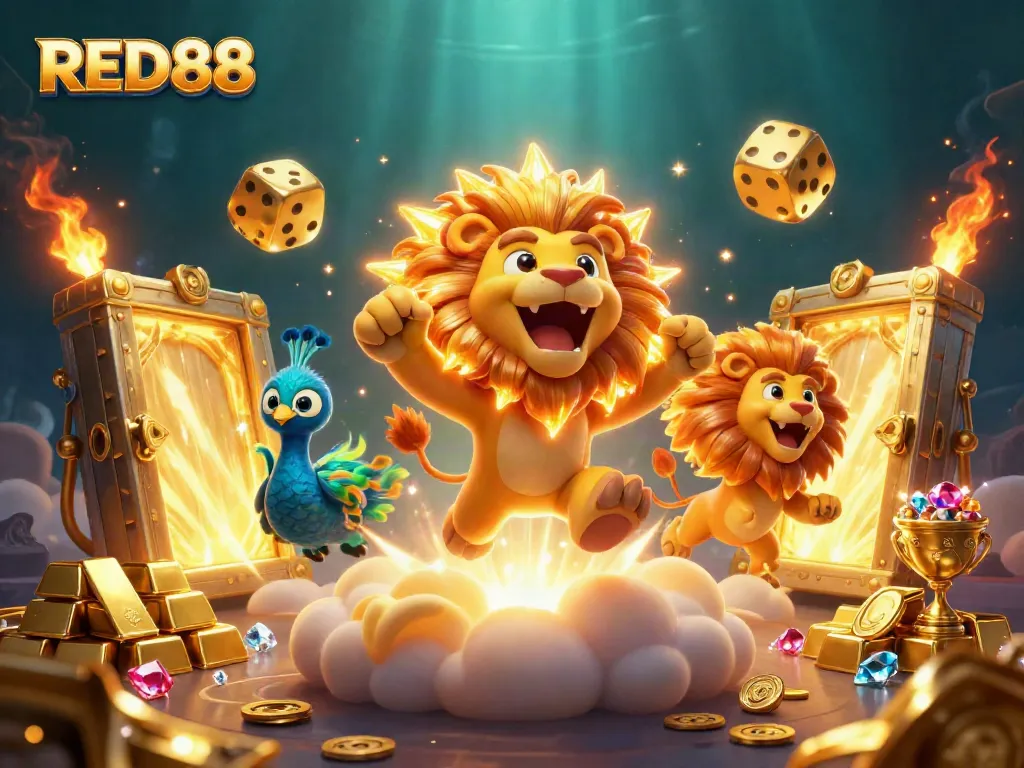 Join the excitement at RED88 Casino with a vibrant 3D illustration showcasing thrilling gaming elements.