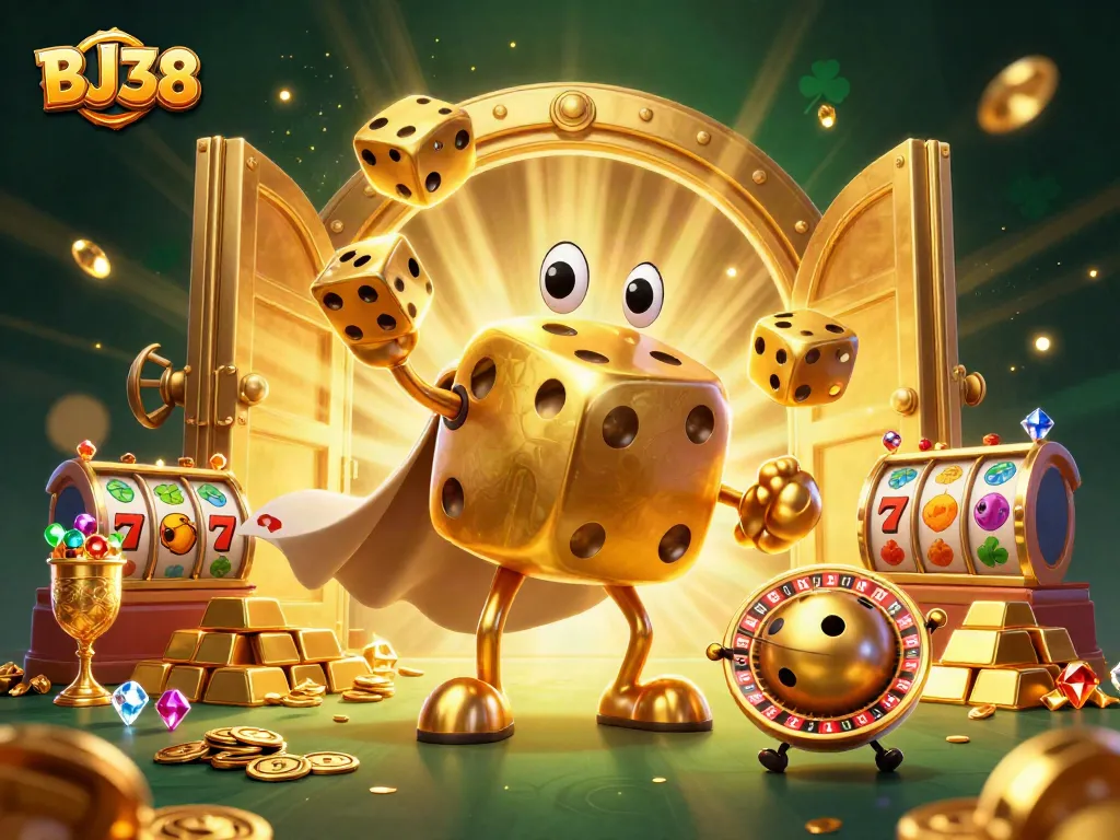 Roll the golden dice and win big with BJ38 at this electrifying casino scene.