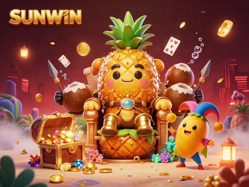 Experience the vibrant SUNWIN casino gaming with a golden pineapple king and dynamic game elements.