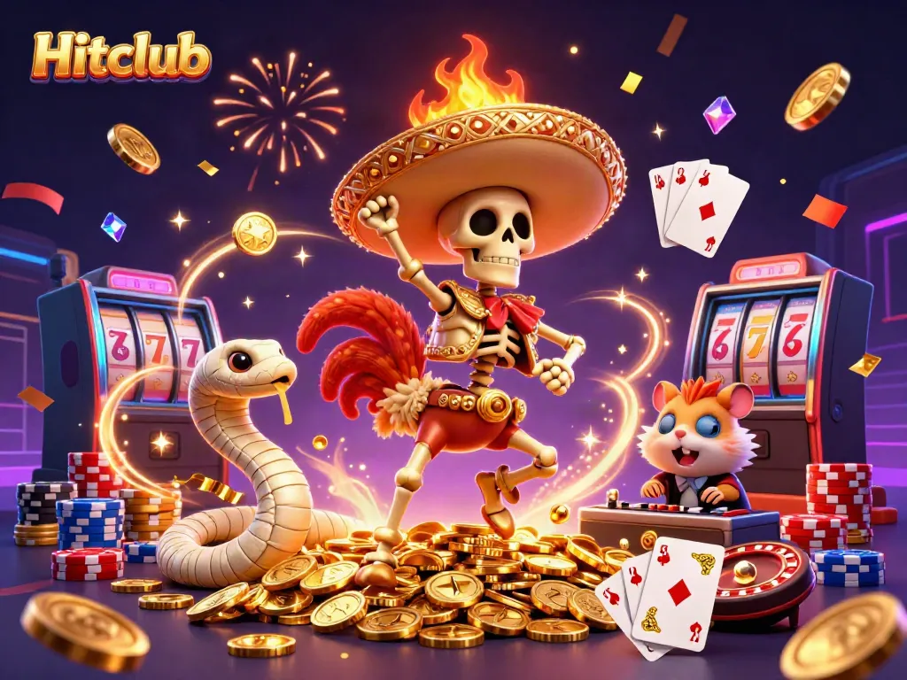 Engaging Hitclub illustration of lively characters celebrating wins at the casino