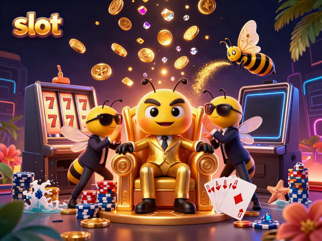 Watch a bumblebee mob boss preside over a rich scene of slot machines and casino excitement.